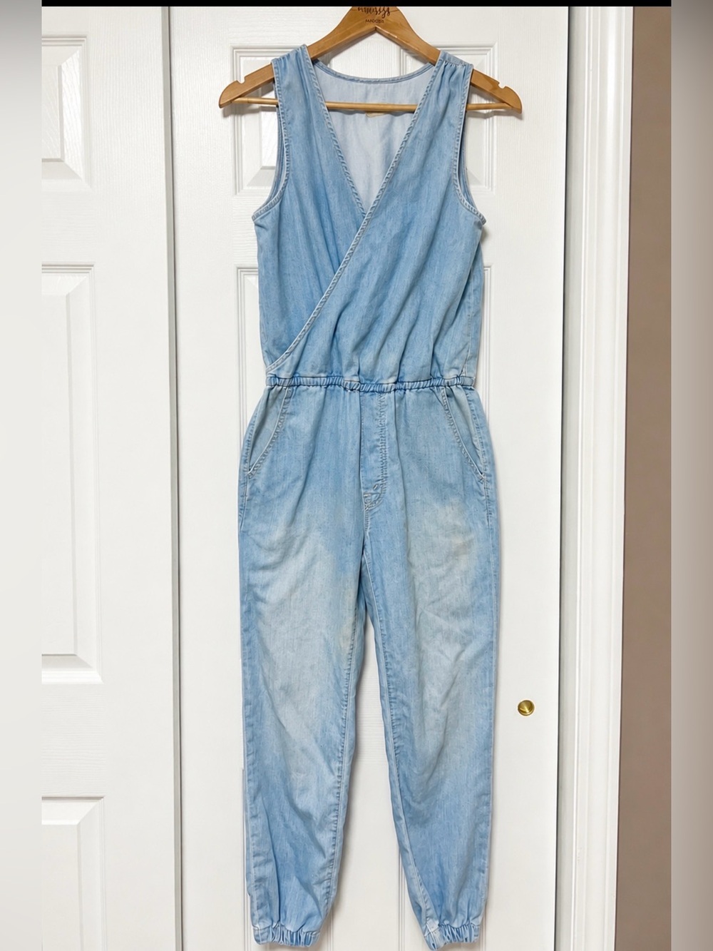 MOTHER Sweep Me Off Your Feet Chambray Denim Jumpsuit Small